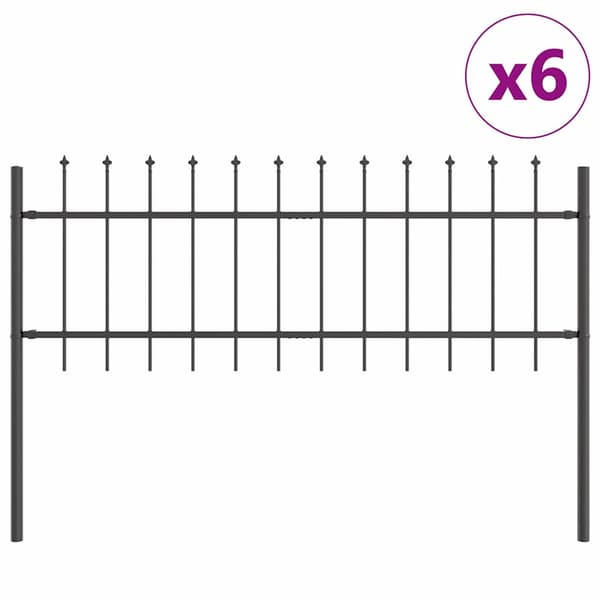 Trädgårdsstängsel 6 pcs Grå 10,2 x 0,6 m Pulverlackerad stål