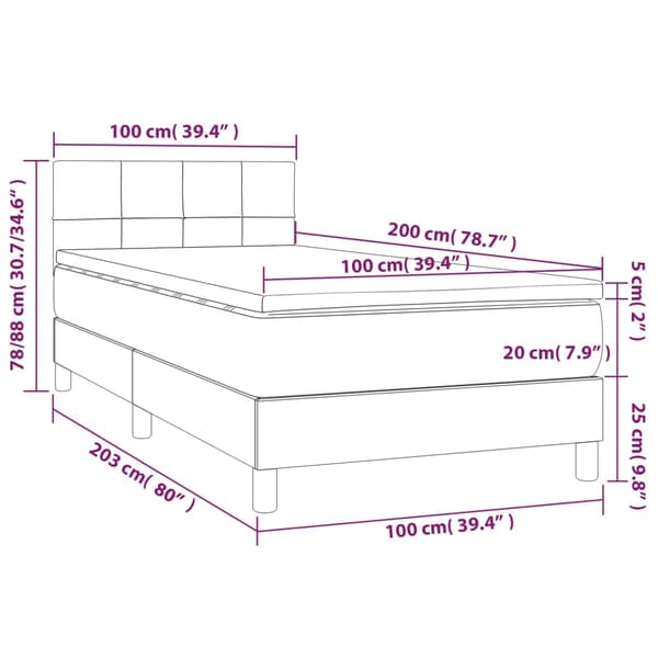 Ramsäng med madrass & LED rosa 100x200 cm sammet