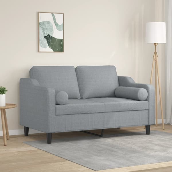 2-sits soffa med prydnadskuddar ljusgrå 120 cm tyg