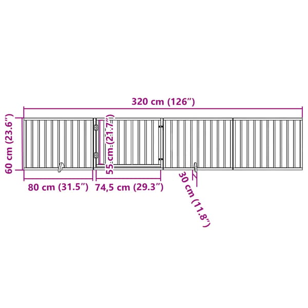 Hundgrind med dörr vikbar 4 paneler vit 320 cm poppel