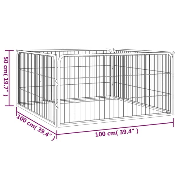 Hundbur 4 paneler svart 100 x 50 cm pulverlackerat stål