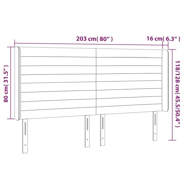Sänggavel LED ljusgrå 203x16x118/128 cm sammet
