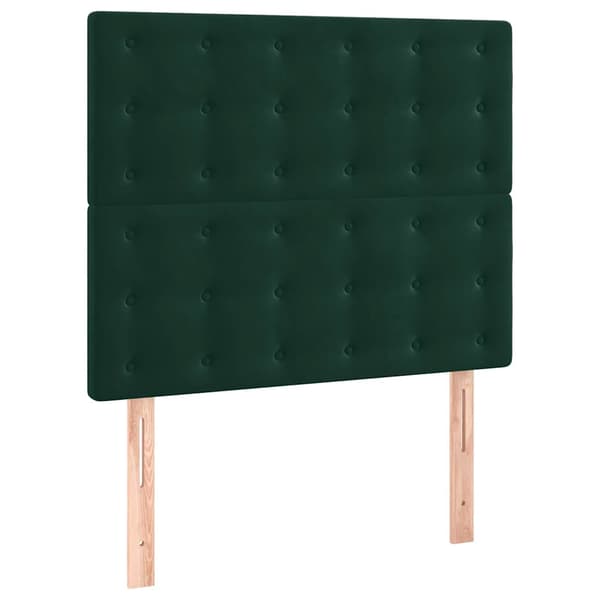 Ramsäng med madrass & LED mörkgrön 90x190 cm sammet