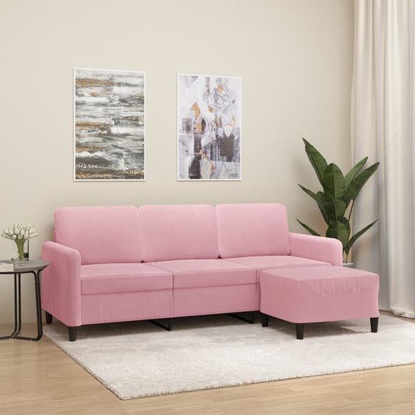 3-sitssoffa med fotpall rosa 180 cm sammet