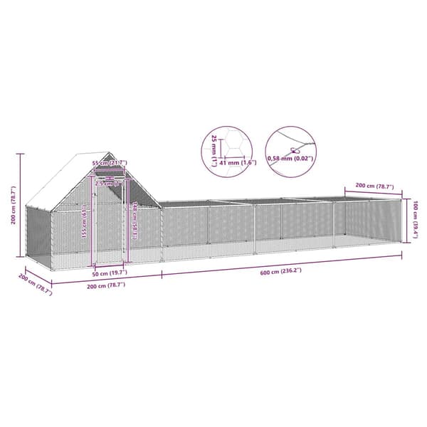Hönsbur 8x2x2 m galvaniserat stål