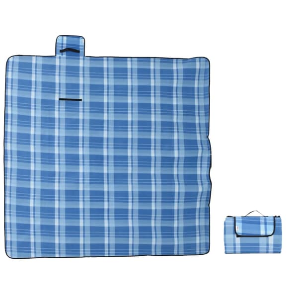 Picknickfilt vikbar blå pläd 200x200 cm sammet