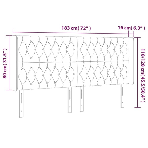 Sänggavel LED mörkgrå 183x16x118/128 cm sammet