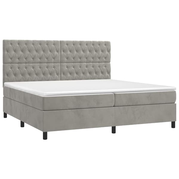 Ramsäng med madrass & LED ljusgrå 200x200 cm sammet