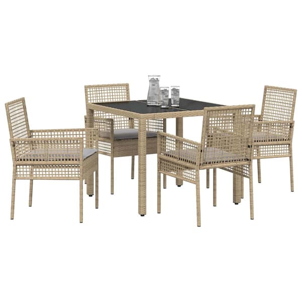 Trädgårdsmöbelset 5 pcs Beige konstrotting