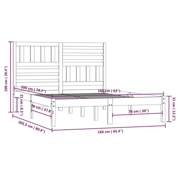 Sängram vit massiv furu 160x200 cm