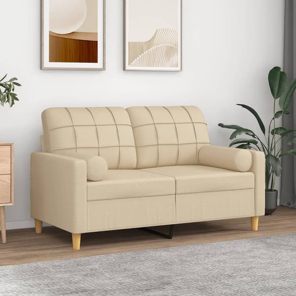2-sits soffa med prydnadskuddar gräddvit 120 cm tyg