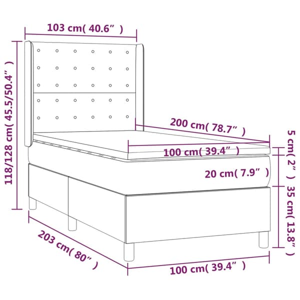 Ramsäng med madrass ljusgrå 100x200 cm sammet