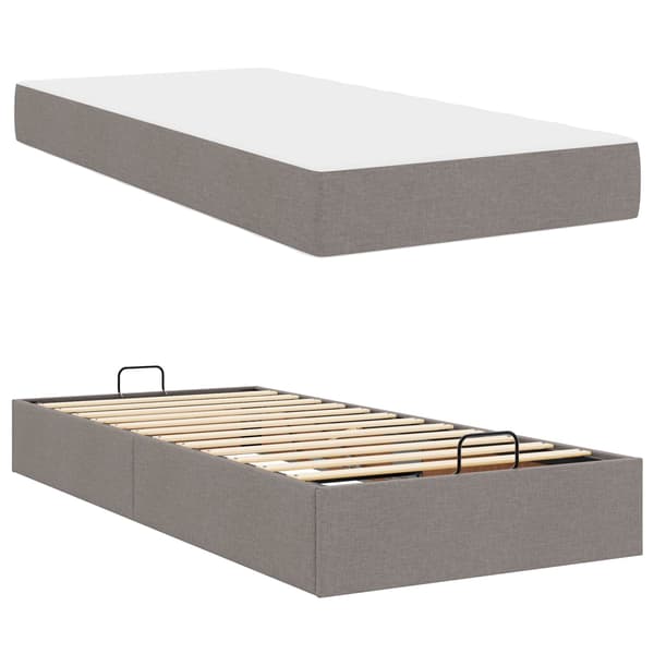 Sängram med madrass 2 pcs Taupe tyg