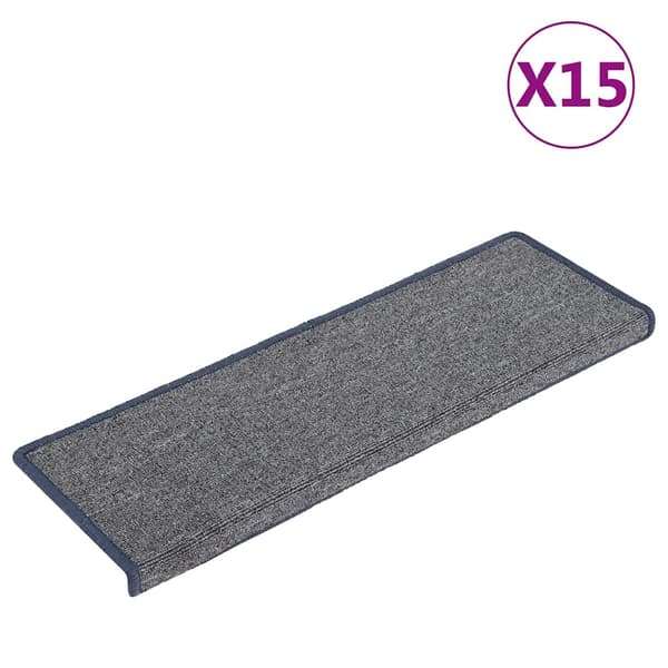 Trappmattor 15 st 65x21x4 cm ljusgrå och blå rektangulär kant
