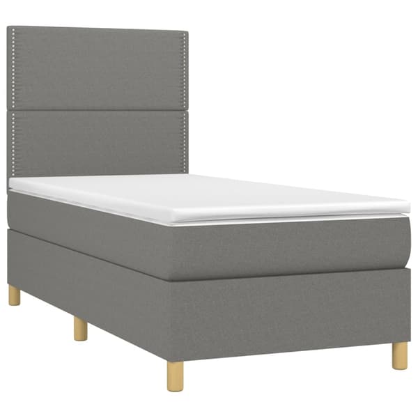 Ramsäng med madrass & LED mörkgrå 100x200 cm tyg