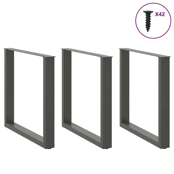 Matbordsben U-formade 3 st antracit 80x(72-73) cm stål