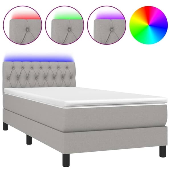 Ramsäng med madrass & LED ljusgrå 100x200 cm tyg