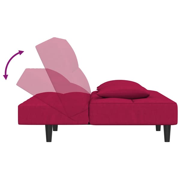 Bäddsoffa 2-sits med två kuddar vinröd sammet