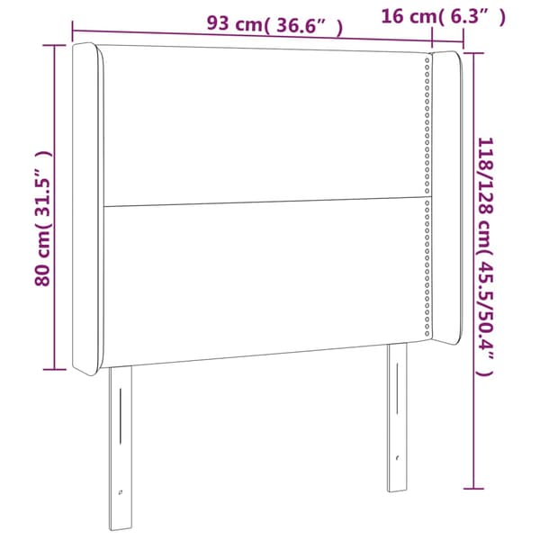 Sänggavel LED mörkgrå 93x16x118/128 cm tyg