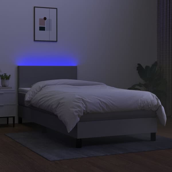Ramsäng med madrass & LED ljusgrå 90x190 cm tyg