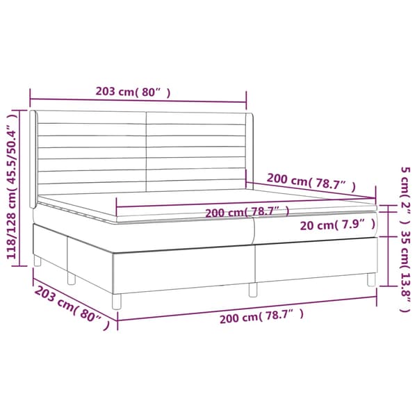 Ramsäng med madrass & LED mörkgrå 200x200 cm sammet