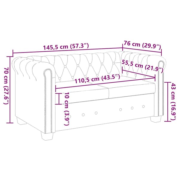 Chesterfield 2-sits konstläder svart