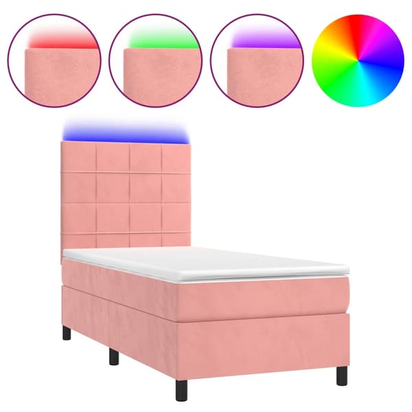 Ramsäng med madrass rosa & LED 100x200 cm sammet
