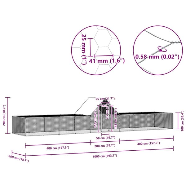 Hönsbur 10x2x2 m galvaniserat stål