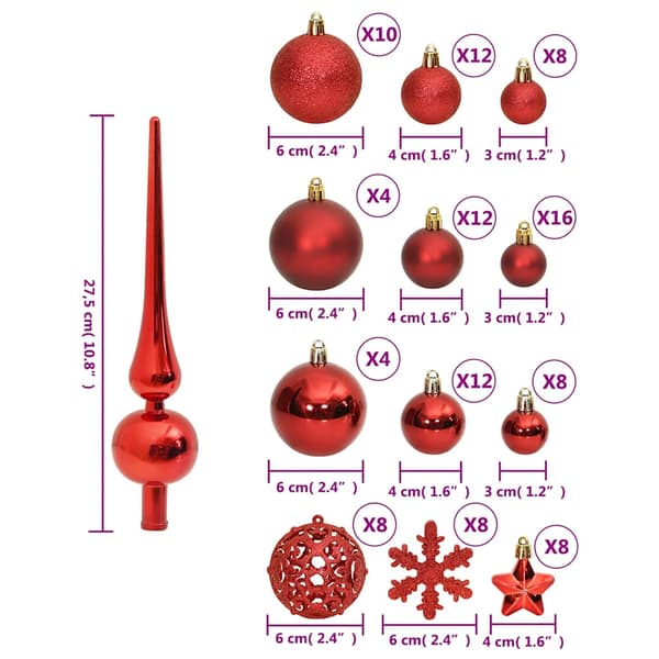 Julgranskulor 111 delar röd polystyren