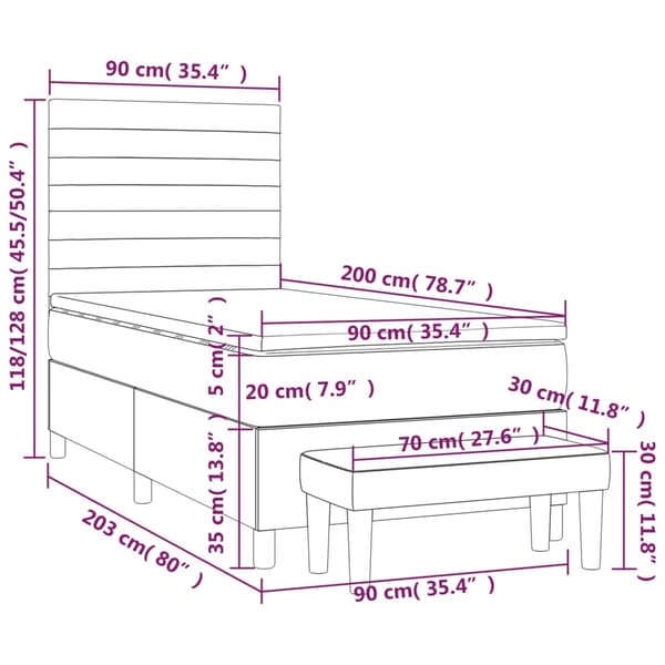 Ramsäng med madrass ljusgrå 90x200 cm sammet