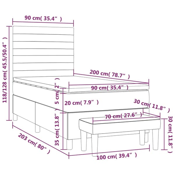 Ramsäng med madrass ljusgrå 90x200 cm tyg