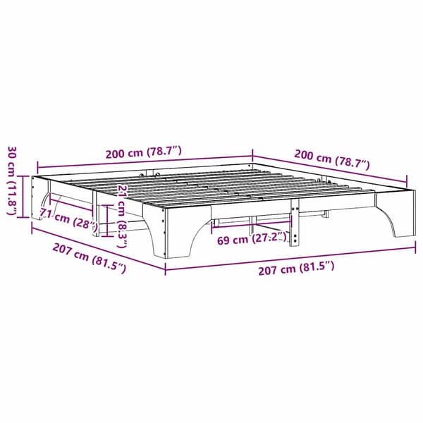 Sängram Vit 200 x 200 cm Massiv furu