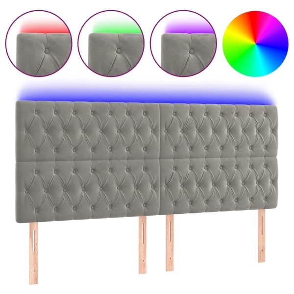 Sänggavel LED ljusgrå 200x7x118/128 cm sammet