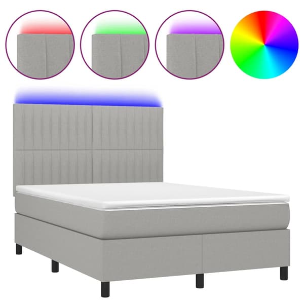 Ramsäng med madrass & LED ljusgrå 140x200 cm tyg