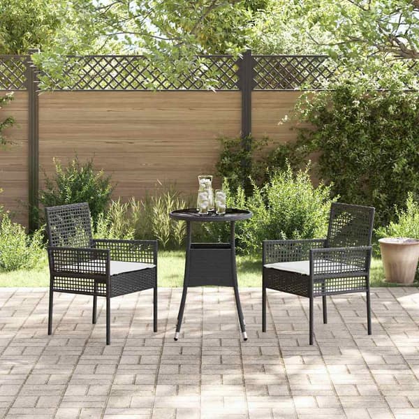 Trädgårdsmöbelset 3 pcs Svart konstrotting