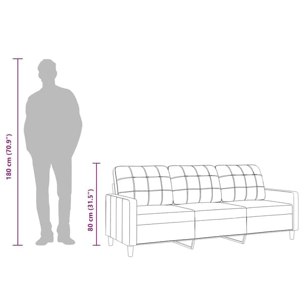 3-sitssoffa ljusgrå 180 cm tyg