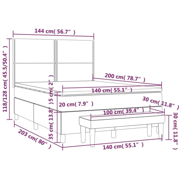 Ramsäng med madrass mörkgrå 140x200 cm sammet