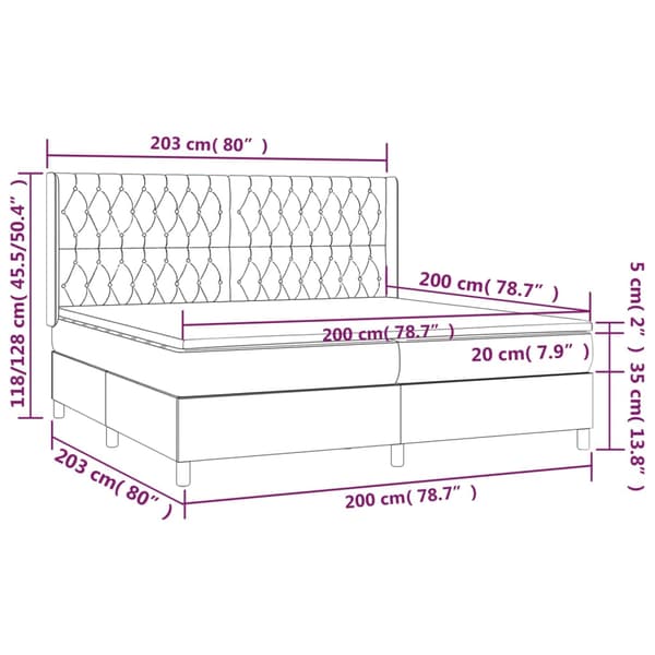 Ramsäng med madrass mörkgrå 200x200 cm sammet