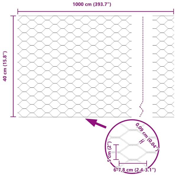 Hexagonstängsel Grå 0,4 x 10 m PVC