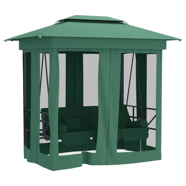 Paviljong med hammock grön tyg&stål