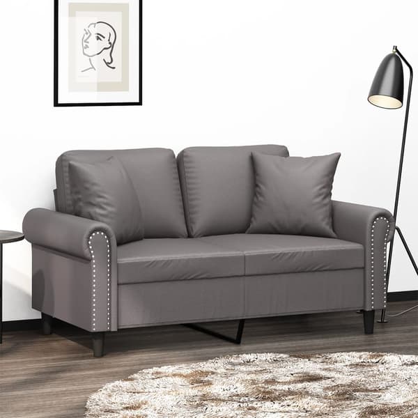 2-sits soffa med prydnadskuddar grå 120 cm konstläder