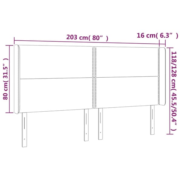 Sänggavel LED mörkgrå 203x16x118/128 cm tyg