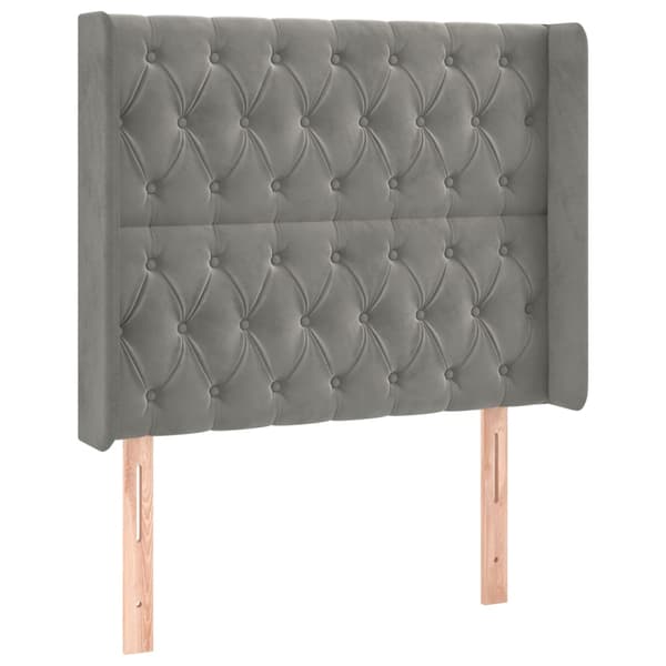 Ramsäng med madrass & LED ljusgrå 90x190 cm sammet