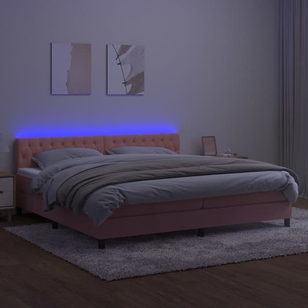 Ramsäng med madrass & LED rosa 200x200 cm sammet