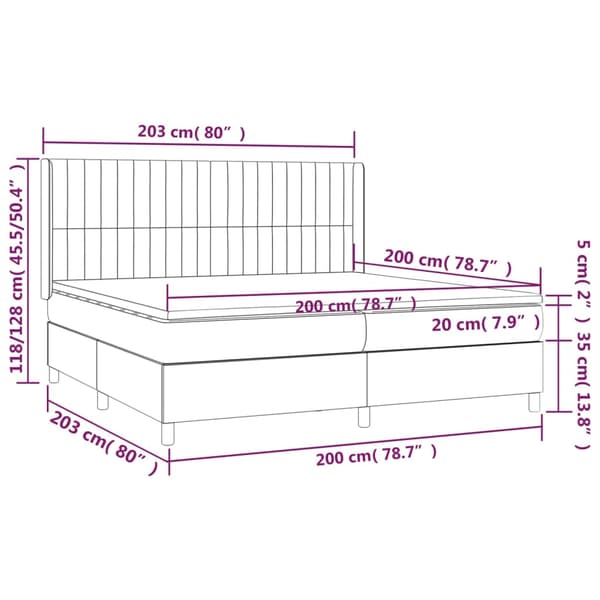 Ramsäng med madrass & LED mörkgrå 200x200 cm sammet