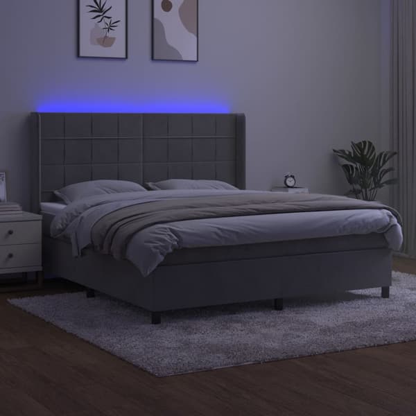 Ramsäng med madrass & LED ljusgrå 160x200 cm sammet