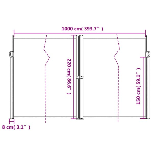 Infällbar sidomarkis brun 220x1000 cm