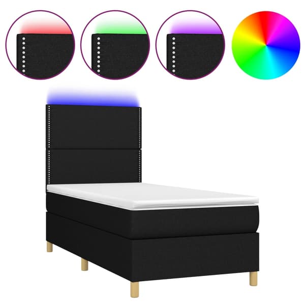 Ramsäng med madrass & LED svart 90x190 cm tyg