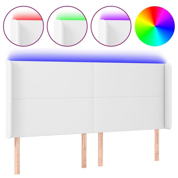 Sänggavel LED vit 183x16x118/128 cm konstläder