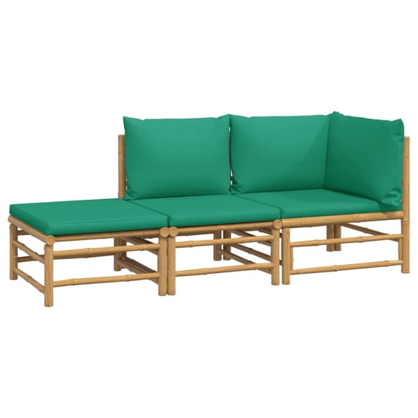 Loungegrupp för trädgården 3 delar gröna dynor bambu